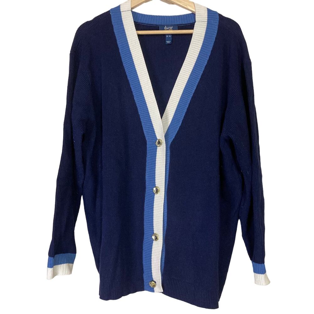 A627218 DENIM & CO Signature Novelty Button Sweater Knit Cardigan Navy XL